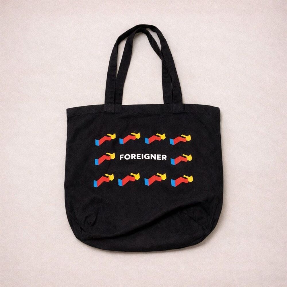 Foreigner Graphic Canvas Tote Bag Black Streetwear Statement Reusable Shopper